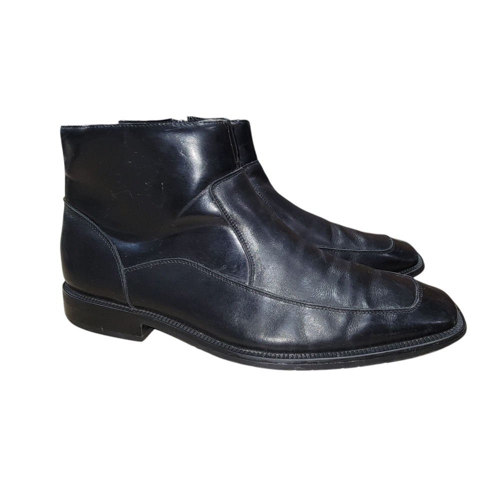 Stacy Adams Mens Black Leather Ankle Boots Dress Shoes Zip Up Beatle Size 9.5M